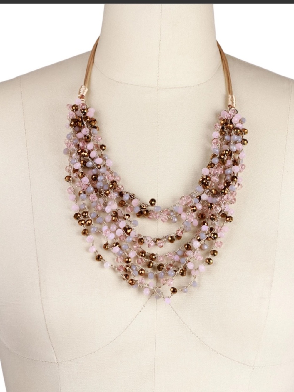 SAACHI Pink and Gold Multi-Strand Beaded Necklace - Picture 4 of 4